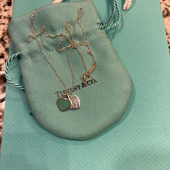 Tiffany blue double heart tag pendant 16in - Picture 4 of 8